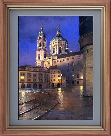 Ночная Прага, картина маслом