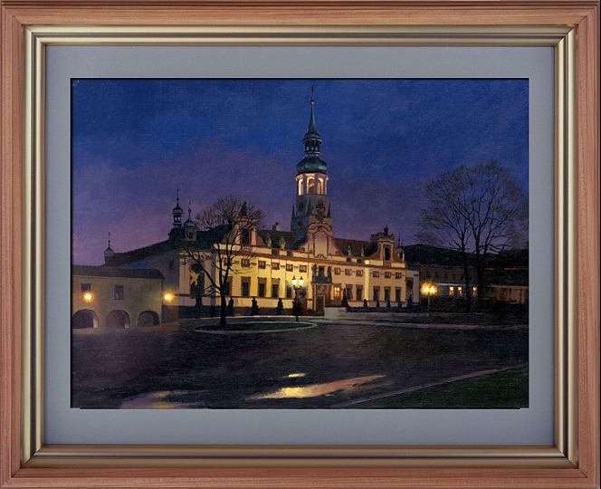 Ночные огни Праги, городской пейзаж, картина маслом