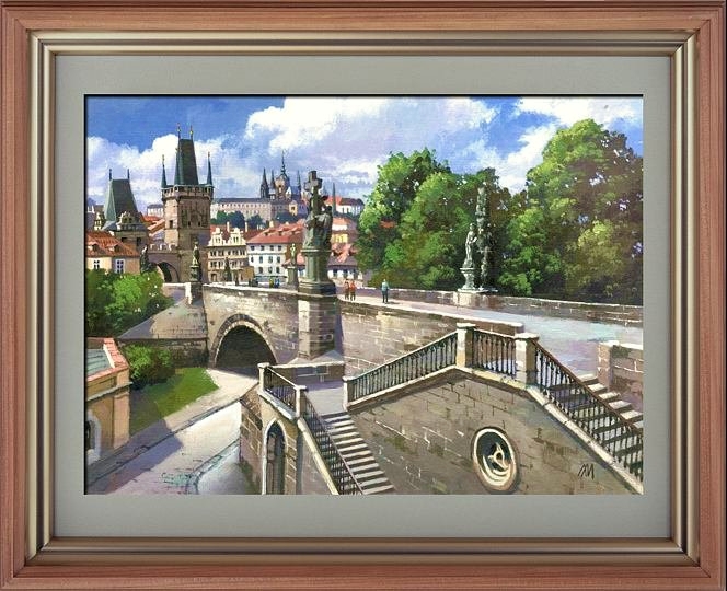 Прага, вид на Карлов мост. Картина художника