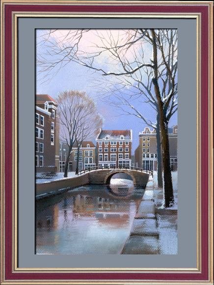 Канал Амстердама. Картина маслом