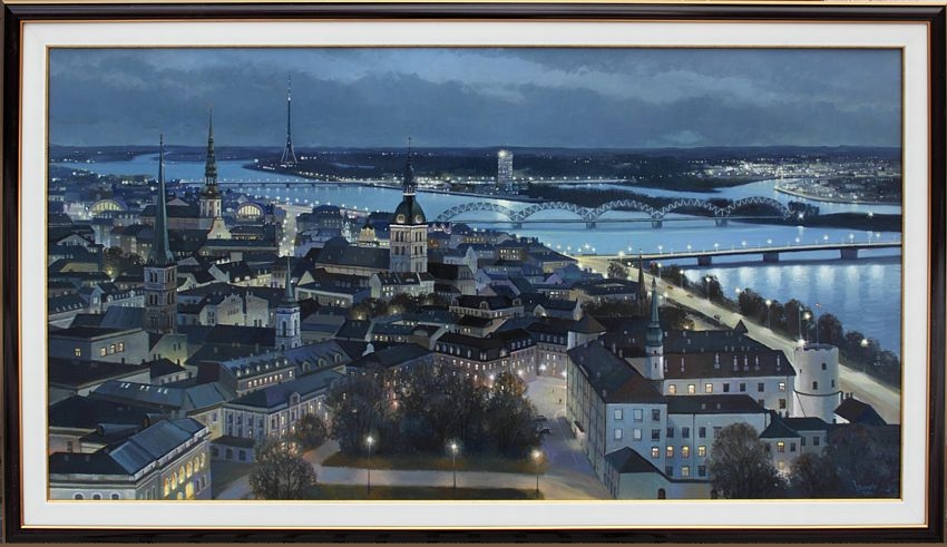 Ночная Рига. Атмосферный городской пейзаж с ночным освещением