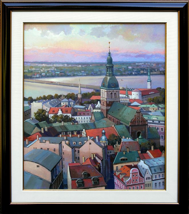 Вид старой Риги с высоты, масло